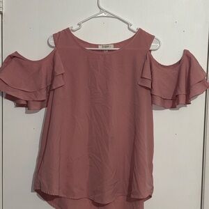 Umgee Pink Flutter Sleeve Ruffled Blouse